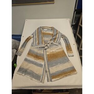 Element Eden Womens Striped Open Front Cardigan Mustard Grey Longline Sweater M